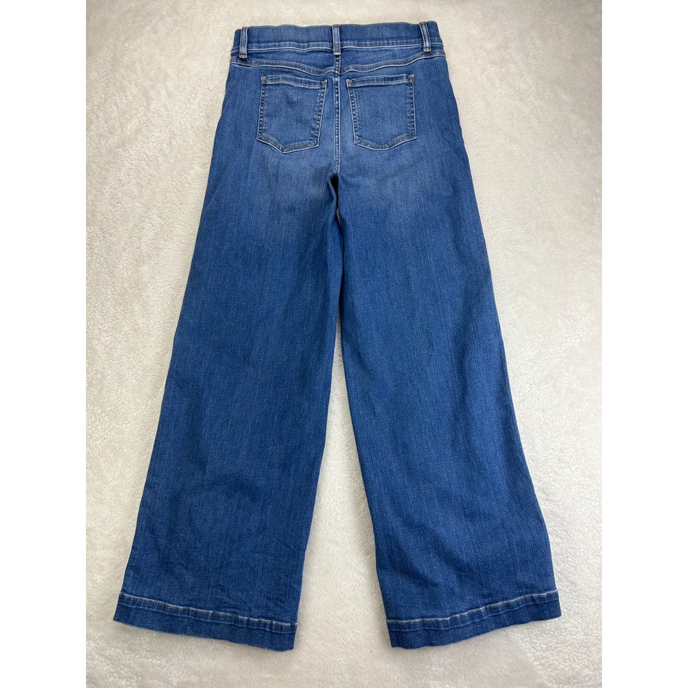 Vintage Spanx Wide Leg Jeans Womens L Indigo Blue Denim Seamed Front Pull On - Picture 2 of 14